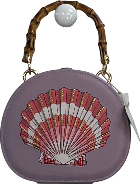 fable england Purple Embroiderd Shell Lilac Bamboo Top Handle Bag