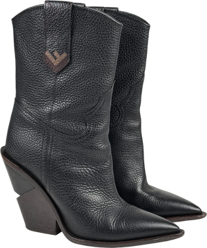 FENDI Black Grained Leather 'f"logo Cutwalk Western Boots UK 5 EU 38