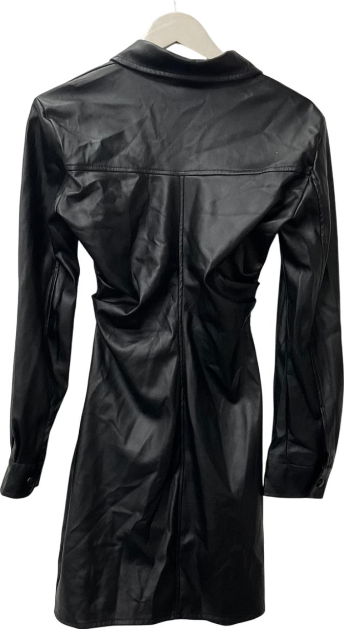 Ruched & Ready Black Faux Leather Dress UK S