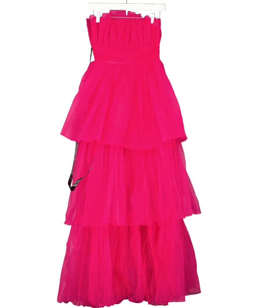 Lace & Beads Natalia Tulle Maxi Dress In Bright Pink UK 6