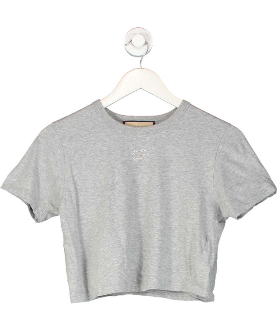 GUCCI Black Cropped T-shirt With Crystal G Logo UK XS