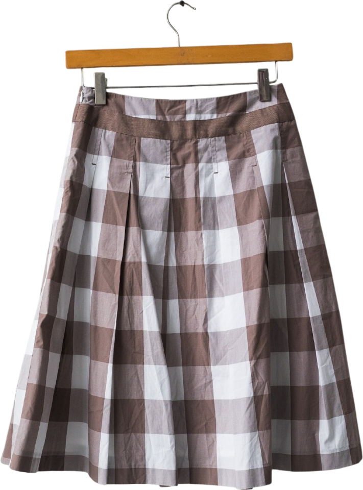 BODEN Beige Large Gingham Check Pleated Skirt UK 6