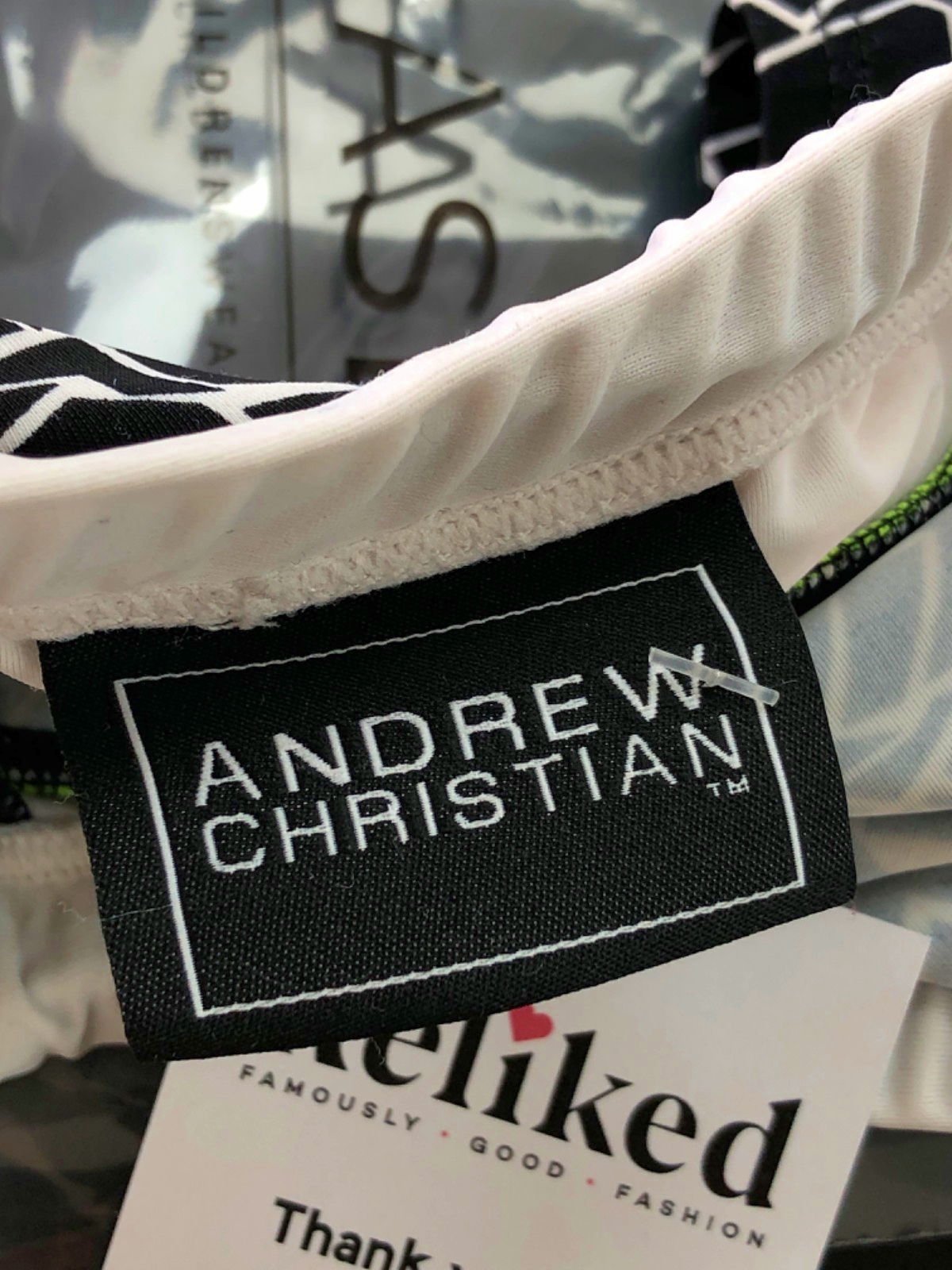 Andrew Christian Black/White Geometric Swim Briefs UK S