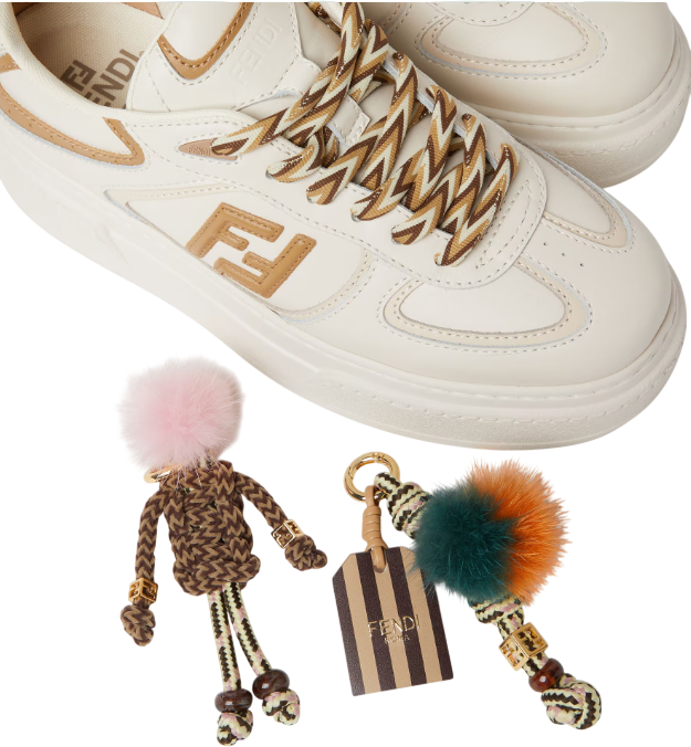 FENDI Match Low Top Platform  Shoes In Ivory White Leather With Charms UK 4 EU 37 👠