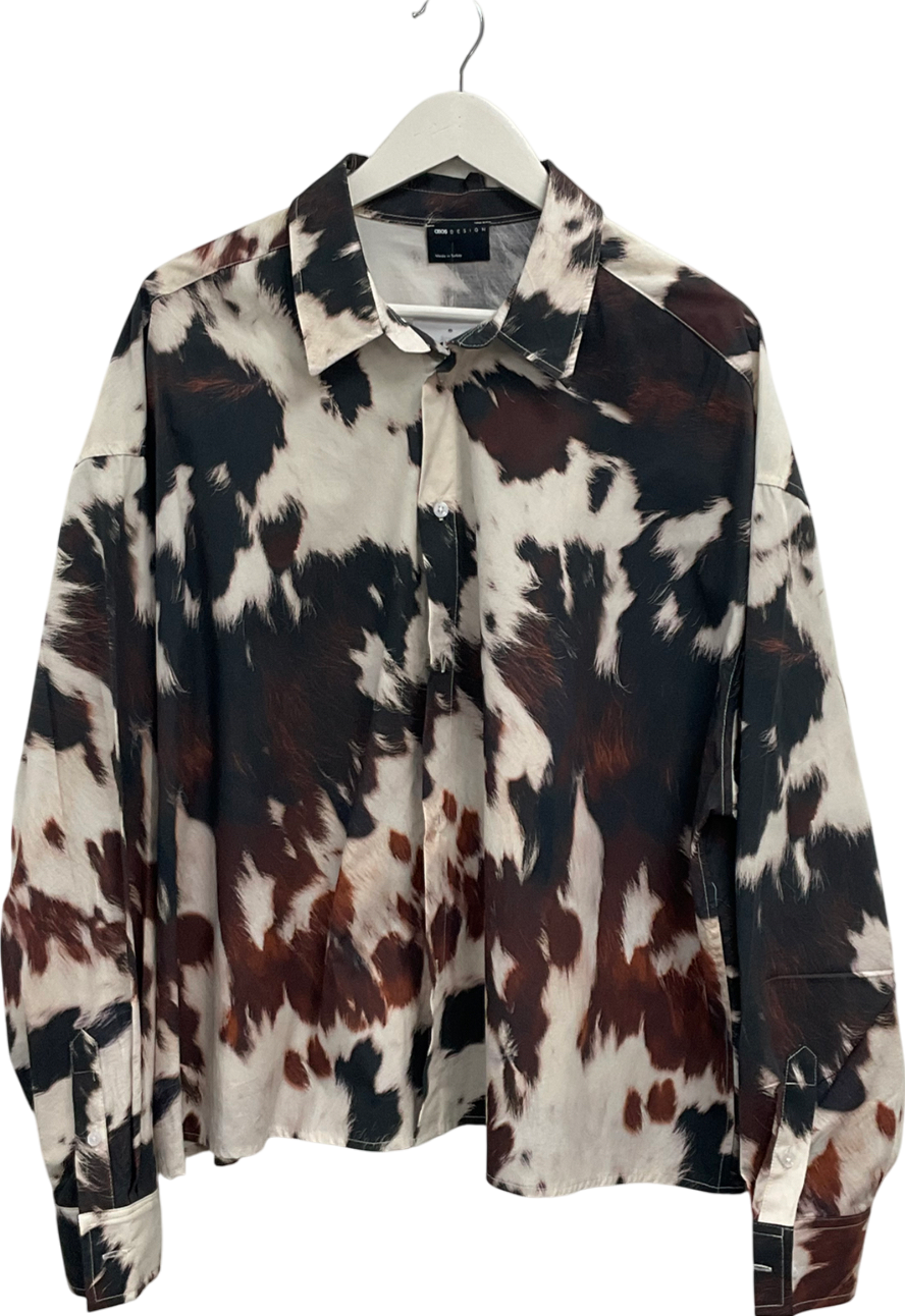 ASOS Cream Oversized Shirt In Cow Print UK XL