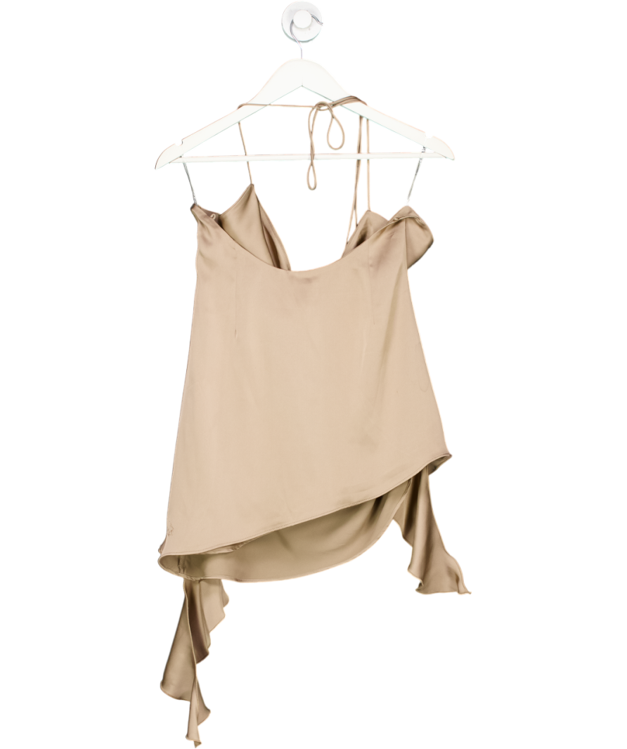 Oh Polly Beige Elaxi Deep Plunge Ruffled Mini Dress UK 8