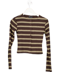 ASOS Brushed Stripe Button Through Top In Brown Stripe UK XS