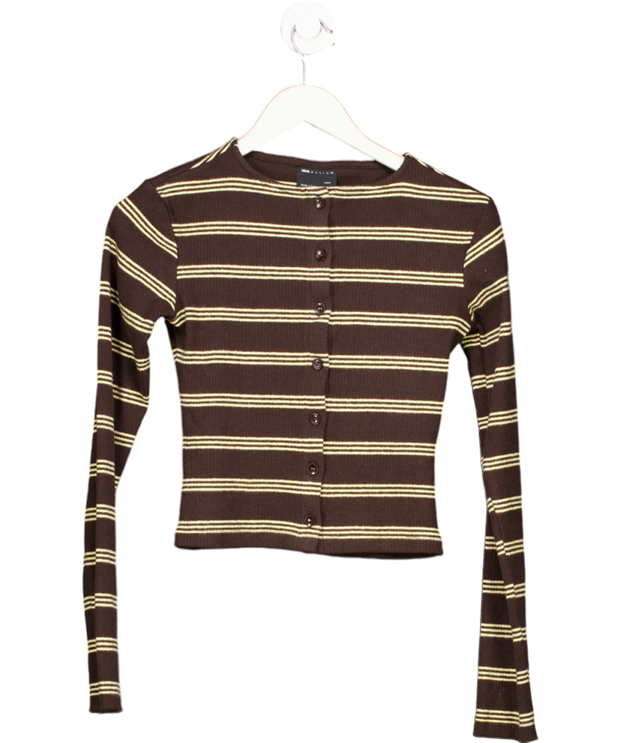 ASOS Brushed Stripe Button Through Top In Brown Stripe UK XS