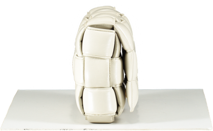 BOTTEGA VENETA Cream Ivory White Cassette Padded Intrecciato Leather Shoulder Bag