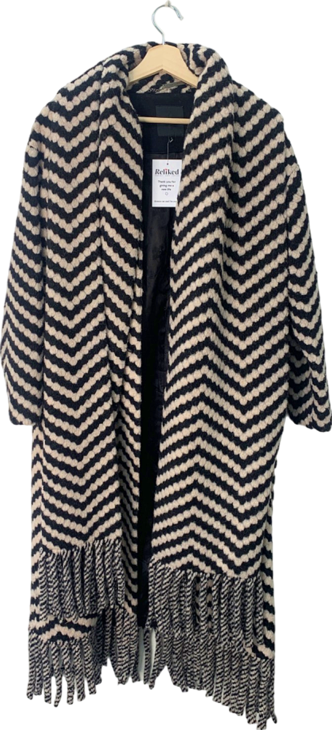 Ted Baker Black and White Chevron Open Front Coat UK 10