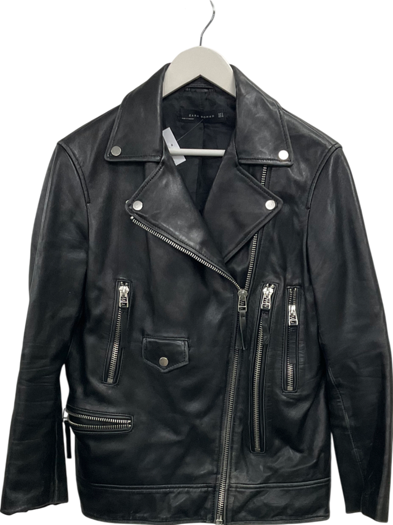ZARA Black Oversized Leather Biker Jacket UK S