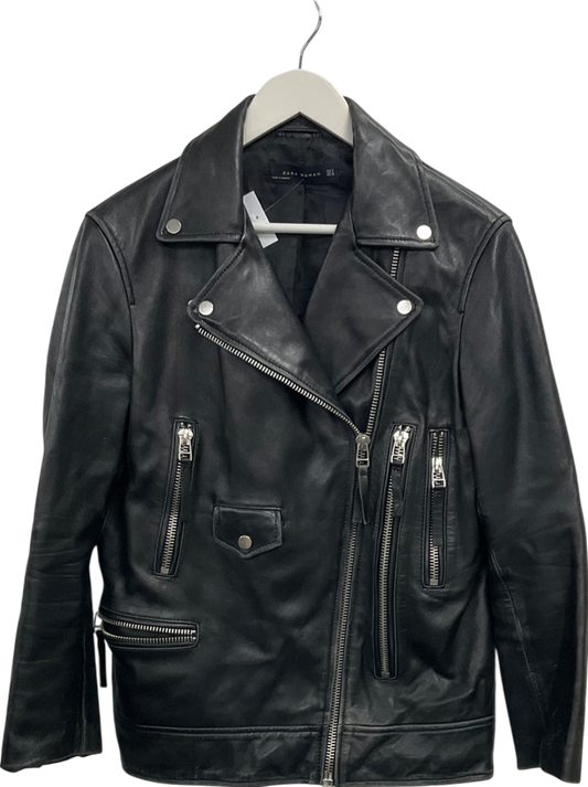 ZARA Black Oversized Leather Biker Jacket UK S