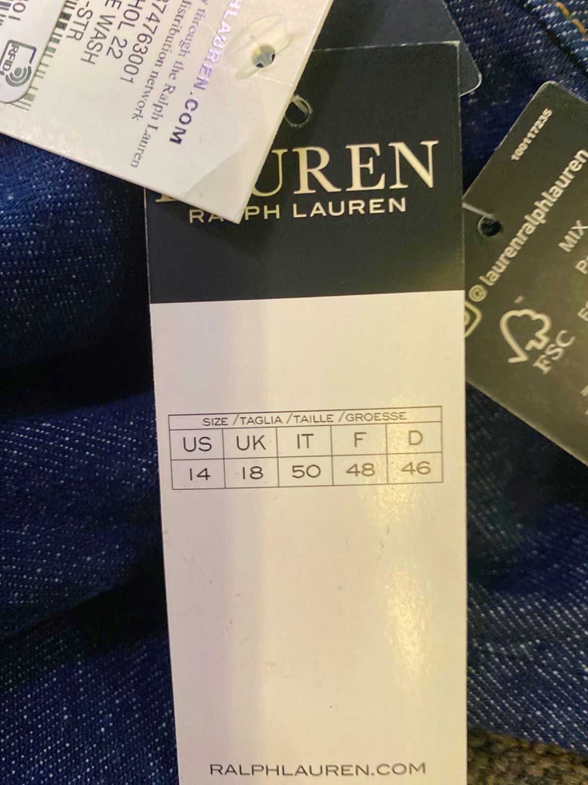 Lauren Ralph Lauren Dark Blue High-Rise Straight Ankle Jeans UK 18