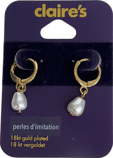 Claire's Metallic 18k Yellow Gold Plated 10mm Pearl Teardrop Huggie Hoop Earrings
