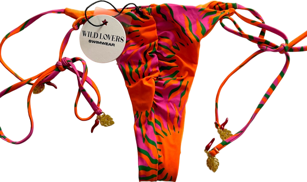 Wild Lovers Orange Pink Tiger Print String Bikini Bottoms UK S