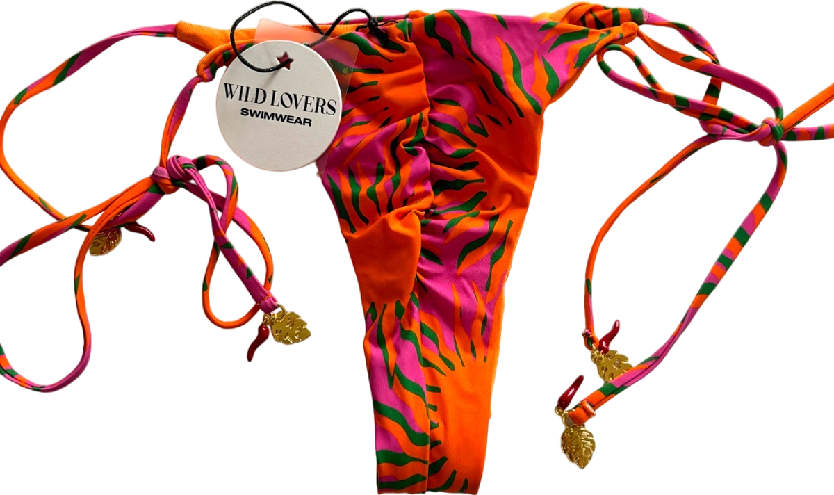 Wild Lovers Orange Pink Tiger Print String Bikini Bottoms UK S