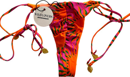 Wild Lovers Orange Pink Tiger Print String Bikini Bottoms UK S