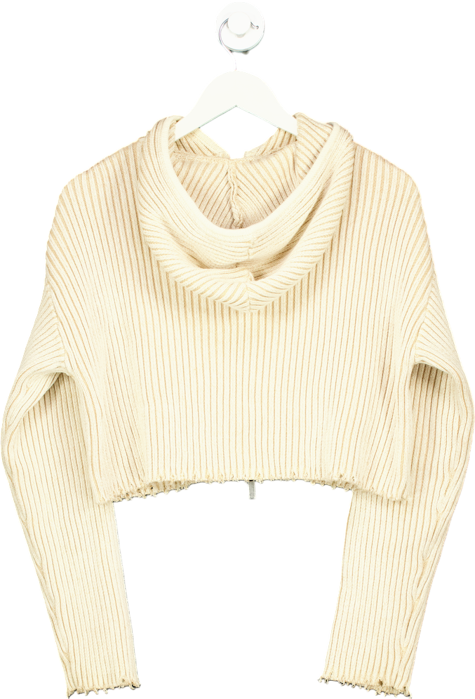 Zara Beige Ribbed Knit Hoodie UK M