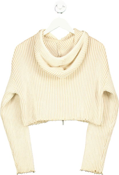 Zara Beige Ribbed Knit Hoodie UK M