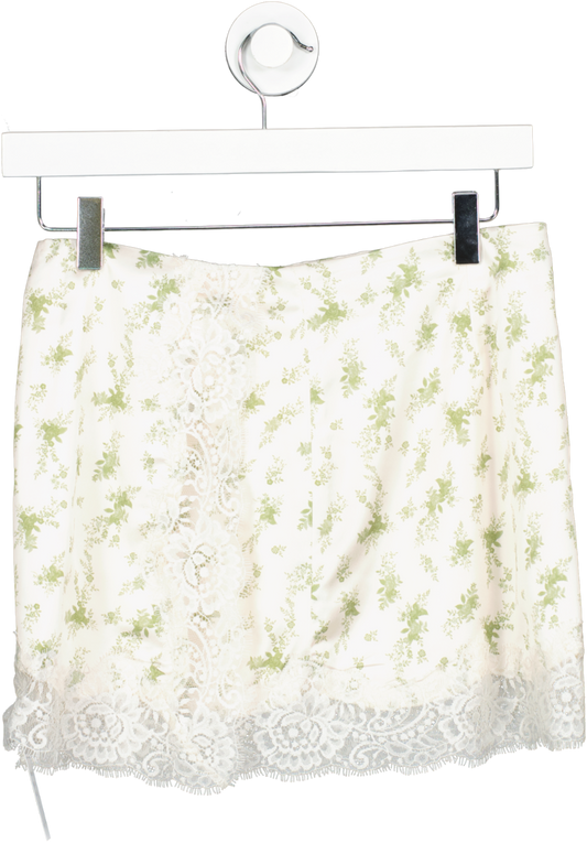House of CB White Noemie Garden Print Lace Trim Mini Skirt UK XS