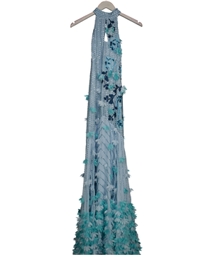 Karen Millen Blue Crystal Applique Halterneck Woven Maxi Dress UK 6