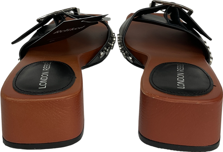 london rebel Heeled Sandal With Buckle Detail In Black Faux Leather UK 5 EU 38 👠