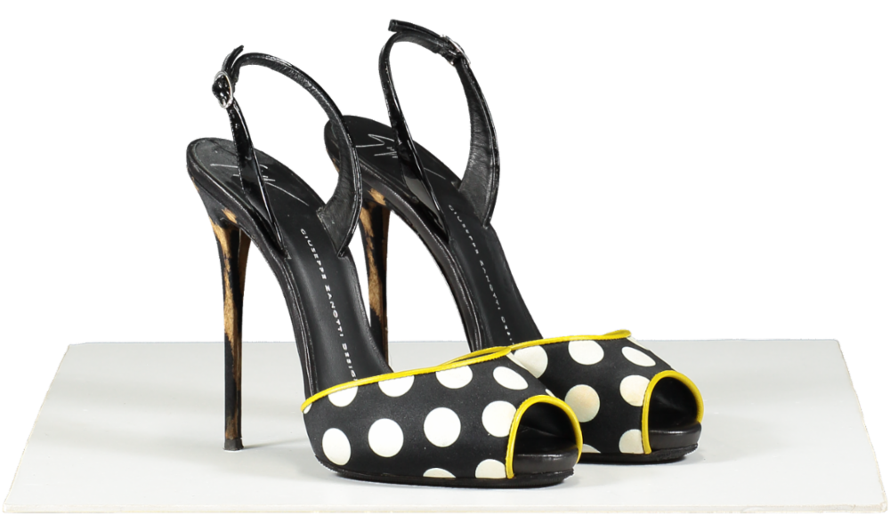Giuseppe Zanotti Multicoloured Black Satin Polka Dot Sandal Heels UK 5 EU 38 👠