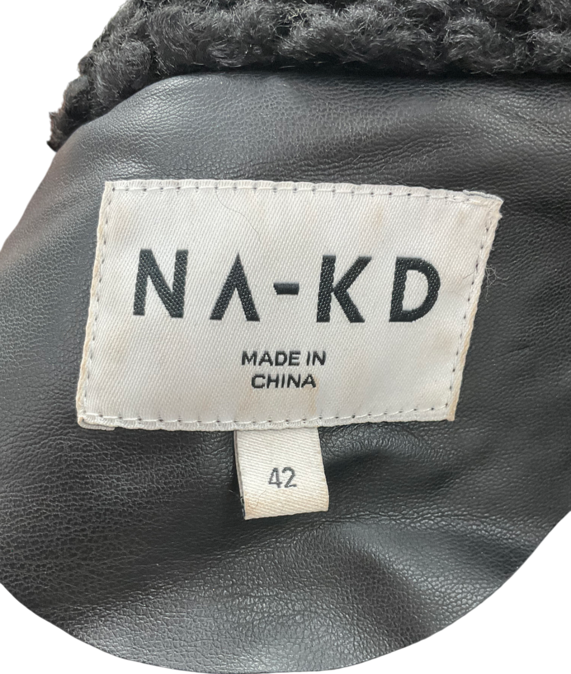 NA-KD Black Bonded Faux Fur Detailed Pu Coat UK 14