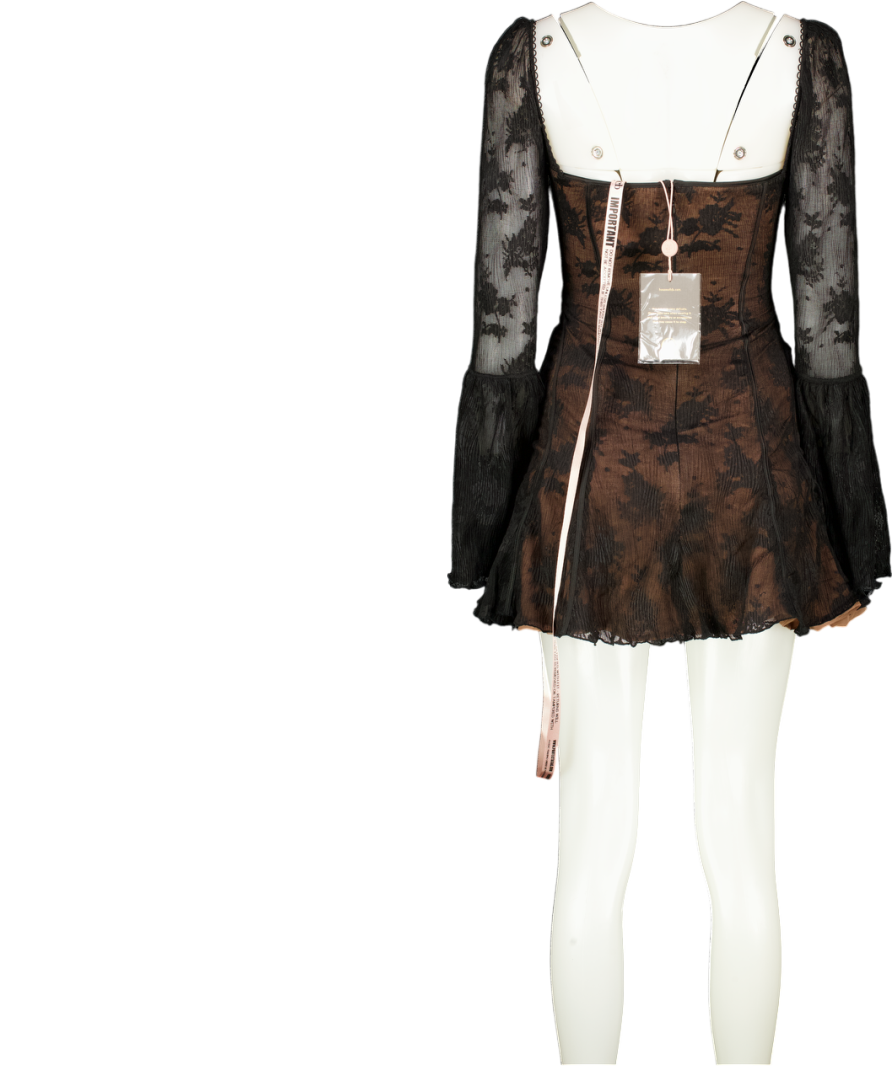 House of CB Black Analissa Floral-pattern Lace Mini Dress - UK S