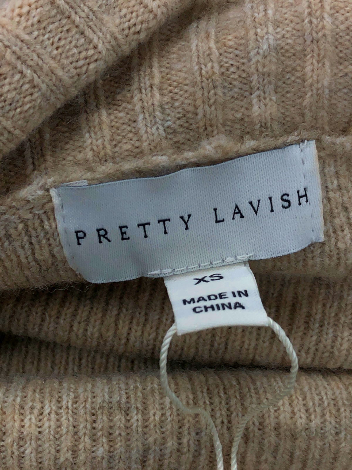 Pretty Lavish Beige Off-shoulder Ribbed Knit Sweater XS