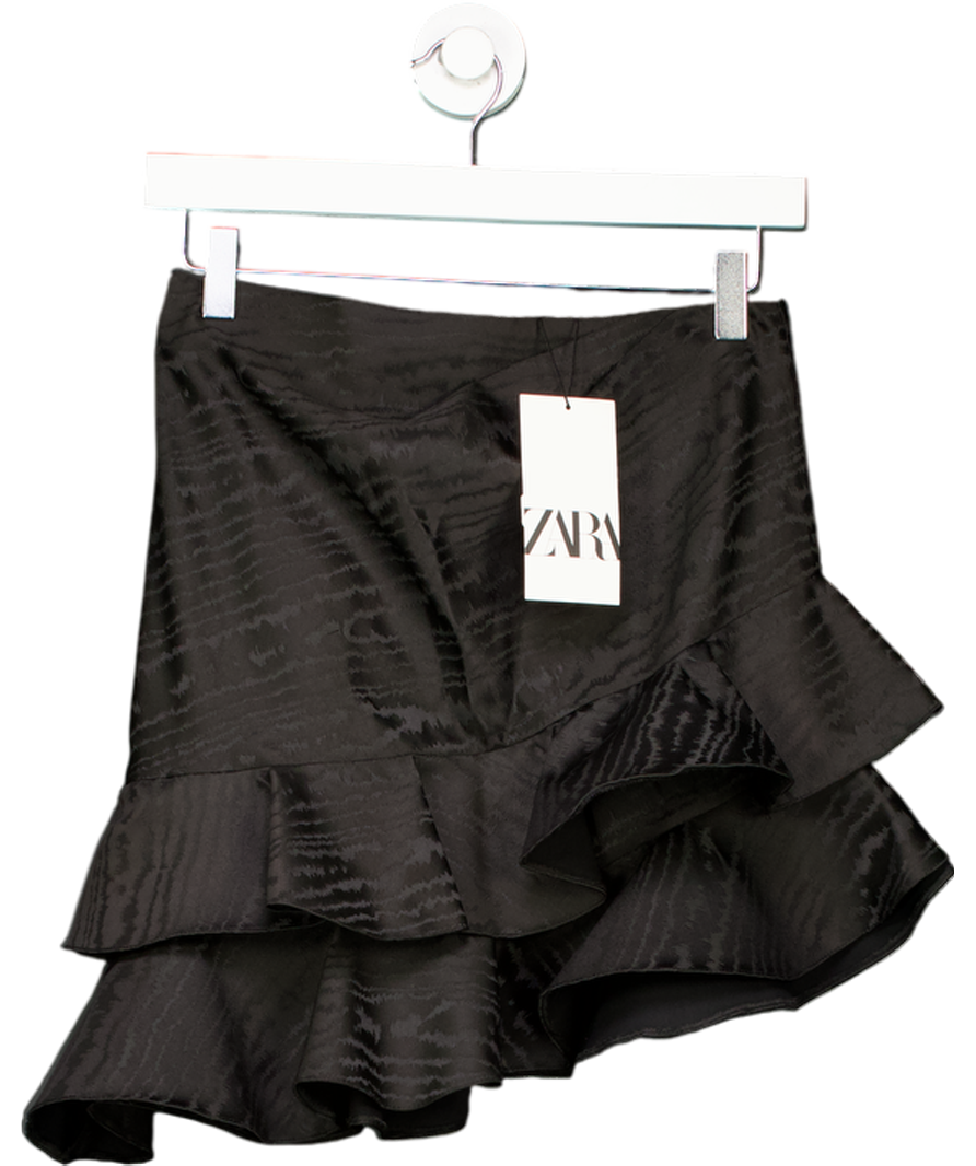 ZARA Black Asymmetric Ruffle Skirt UK S