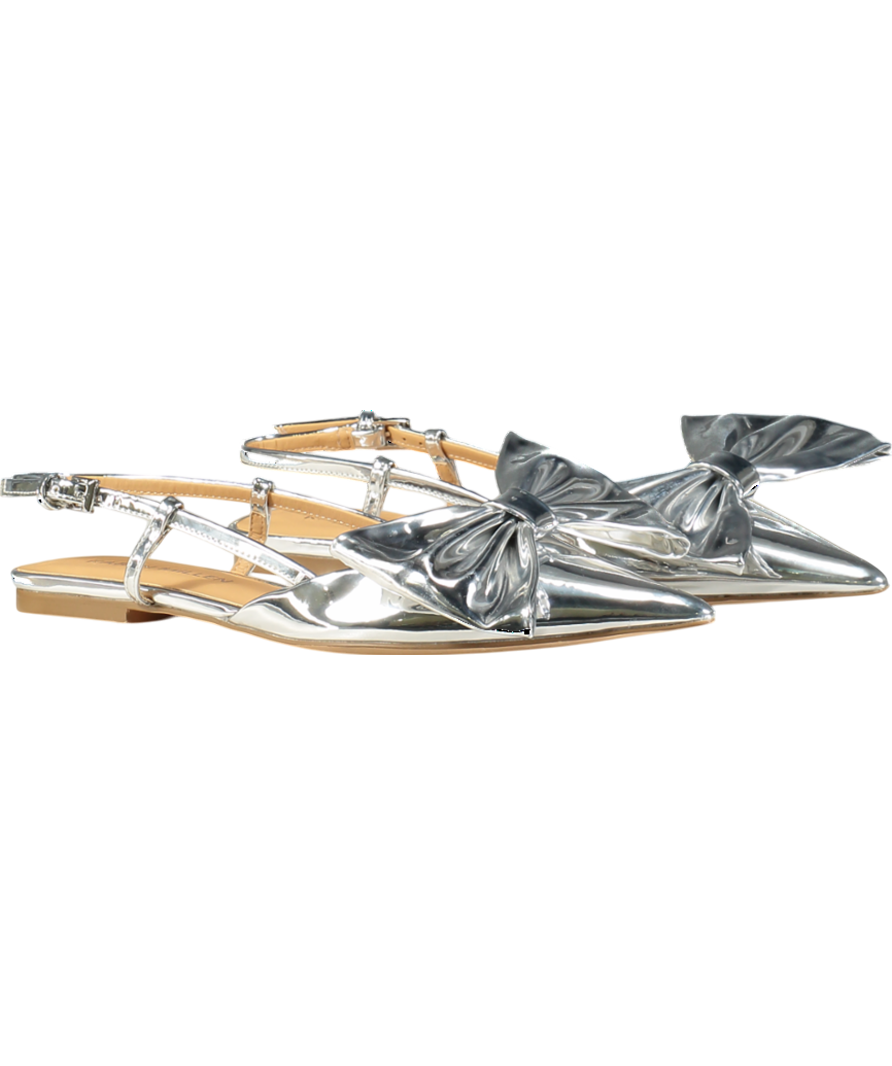 Karen Millen Metallic Pu Bow Detail Flat Pumps UK 5 EU 38 👠