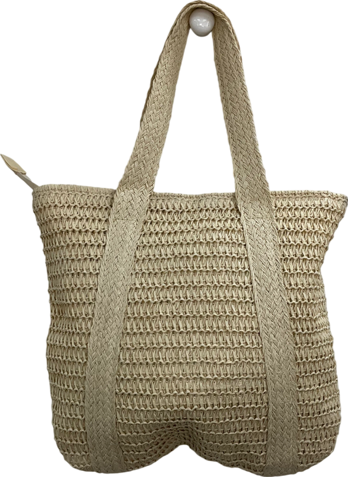 Beige Large Straw Tote Bag One Size