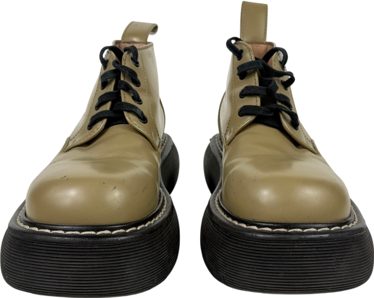 BOTTEGA VENETA Green Khaki Leather The Bounce Ankle Boots UK 5.5 EU 38.5 👠