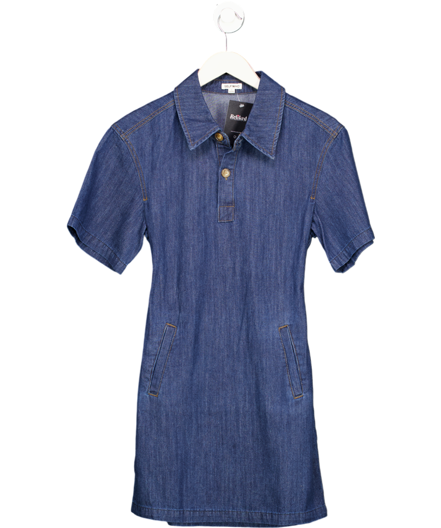 Self Who Navy Blue Cotton Denim Dress UK S