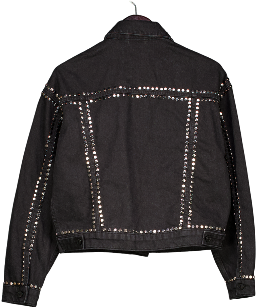All Saints Black Bella Studded Relaxed Denim Jacket UK 6
