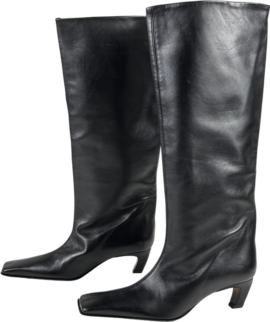 ASOS Premium Pull On Chisel Toe Knee Boots In Black Leather UK 7 EU 40 👠
