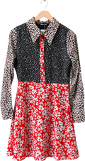 Sister Jane Red Long Sleeve Mixed Pattered Mini Dress UK S