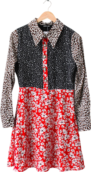Sister Jane Red Long Sleeve Mixed Pattered Mini Dress UK S
