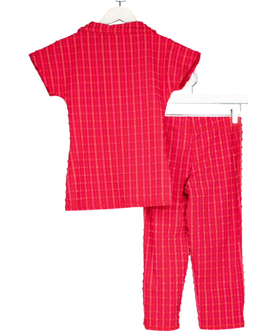 Peachy Den 2-piece Red Stretch Seersucker Cindy Top And Capri Pant Set UK S