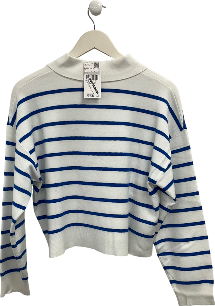 MANGO White Collar Striped Jumper UK M