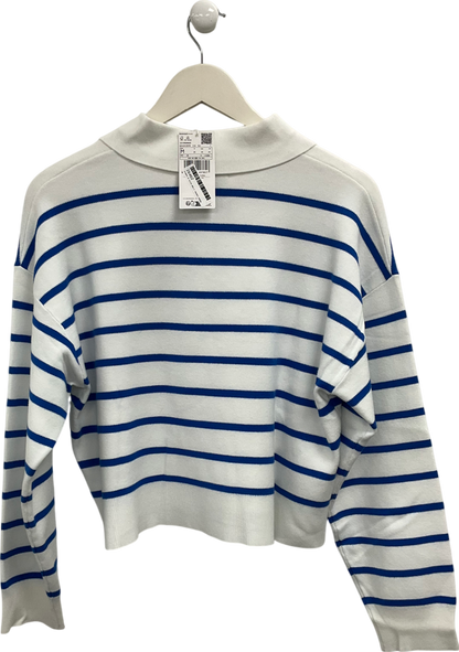 MANGO White Collar Striped Jumper UK M