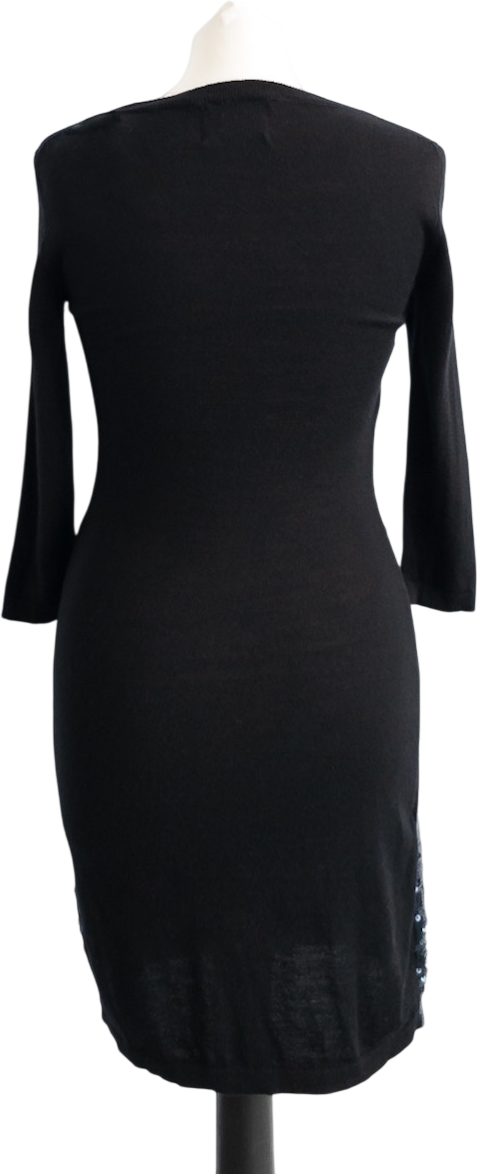 MARKUS LUPFER Black & Navy Sequin Front Knit Dress UK S