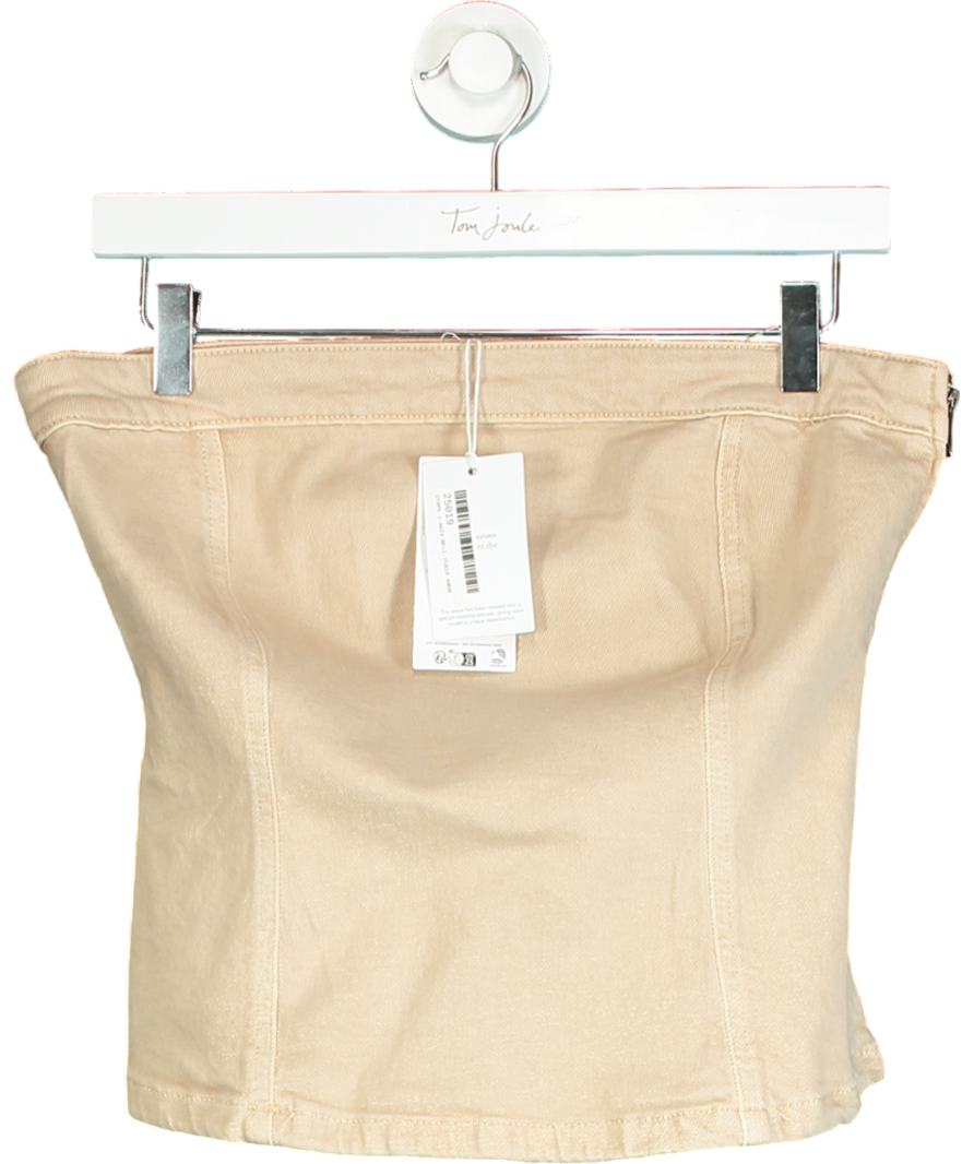 MANGO Beige Denim Strapless Top UK L