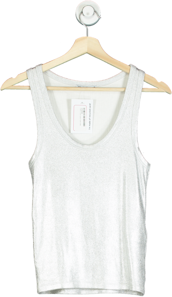 Zara Silver Sleeveless Ribbed Top UK S