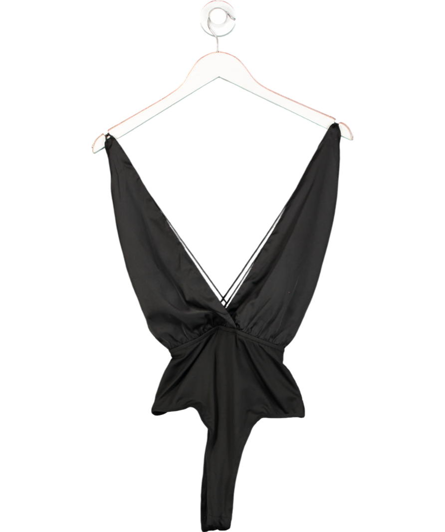 Superdown Black Satin Deep V Bodysuit UK XS