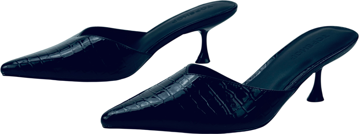 TOPSHOP Ivette Croc Patent Close Toe Mule In Black UK 5 EU 38 👠