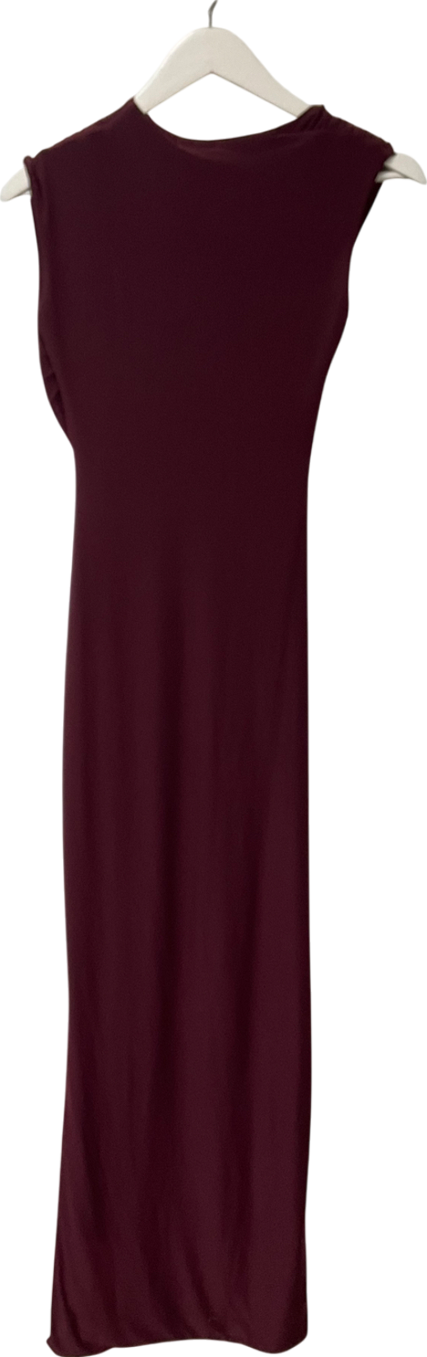 PrettyLittleThing  Burgundy Double Layer Slinky Runched Maxi Dress UK 8