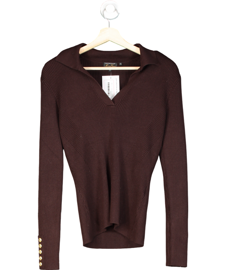 Holland Cooper Brown V-neck Rib Top UK M