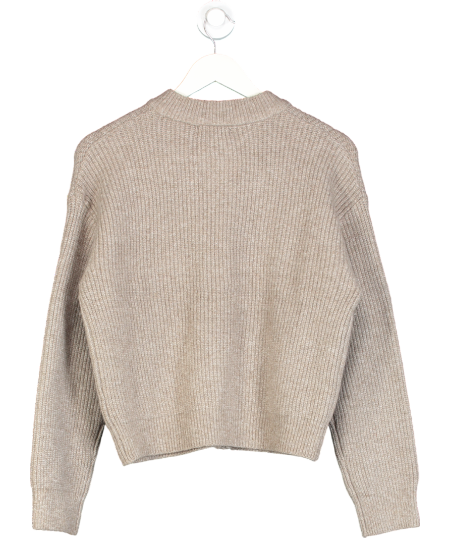 River Island Beige Ribbed Crew Neck Cardigan UK S